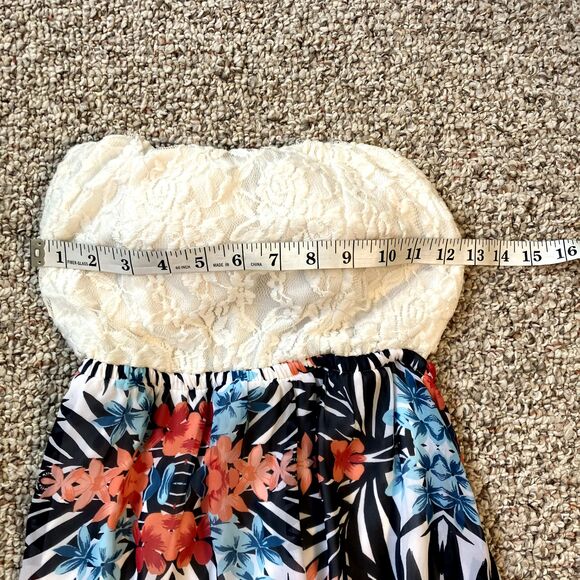 Love Chesley Strapless Maxi Dress Size S Lace Keyhole Back Floral Tropical Luau - Picture 9 of 10